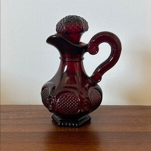 Vintage Avon Cape Cod Ruby Red Glass Bottle with Stopper / Granny Kitchen Decor